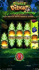 Jungle Delight · Identifikasi simbol standar dan simbol khusus Wild serta Scatter pada kisi gulungan.